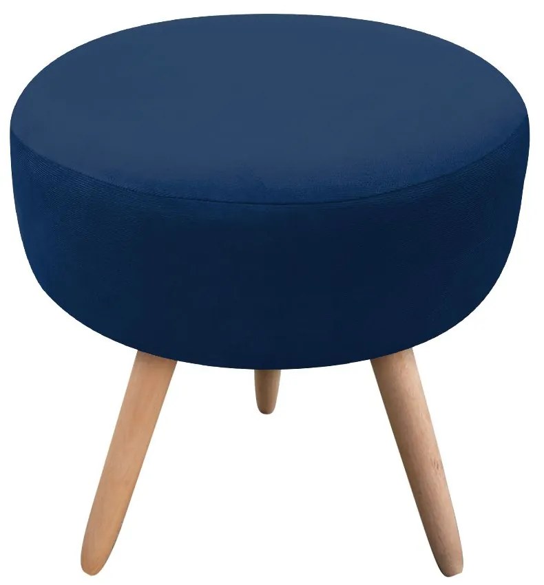 Puff Banqueta Berlim Redondo Suede Azul Marinho Pés Natural D'Rossi