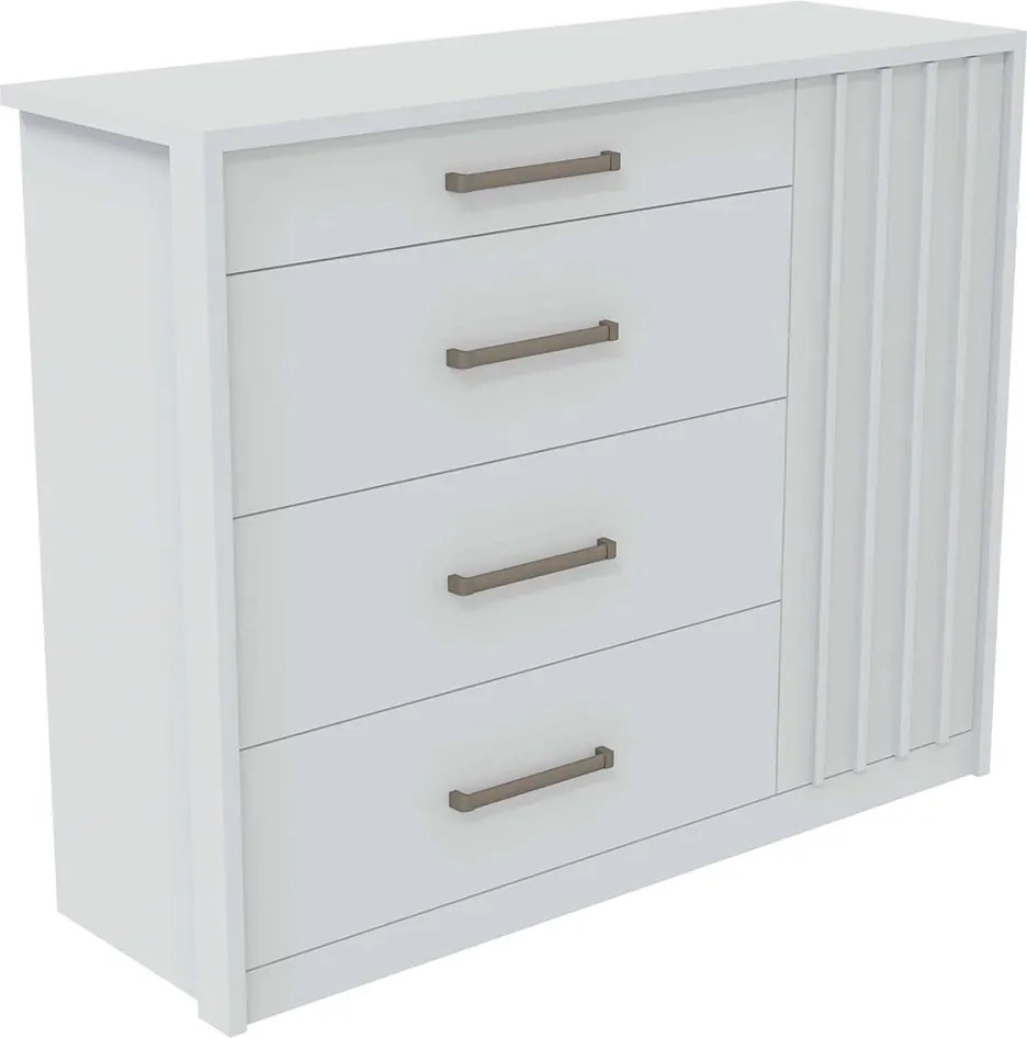 Cômoda Ripado Yana 136cm com 1 Porta 4 Gavetas Puxador Alumínio MDP Branco G11 - Gran Belo