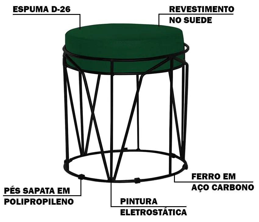 Kit 2 Puffs Decorativo Sala de Estar Base Preto Chloe Suede Verde G41 - Gran Belo