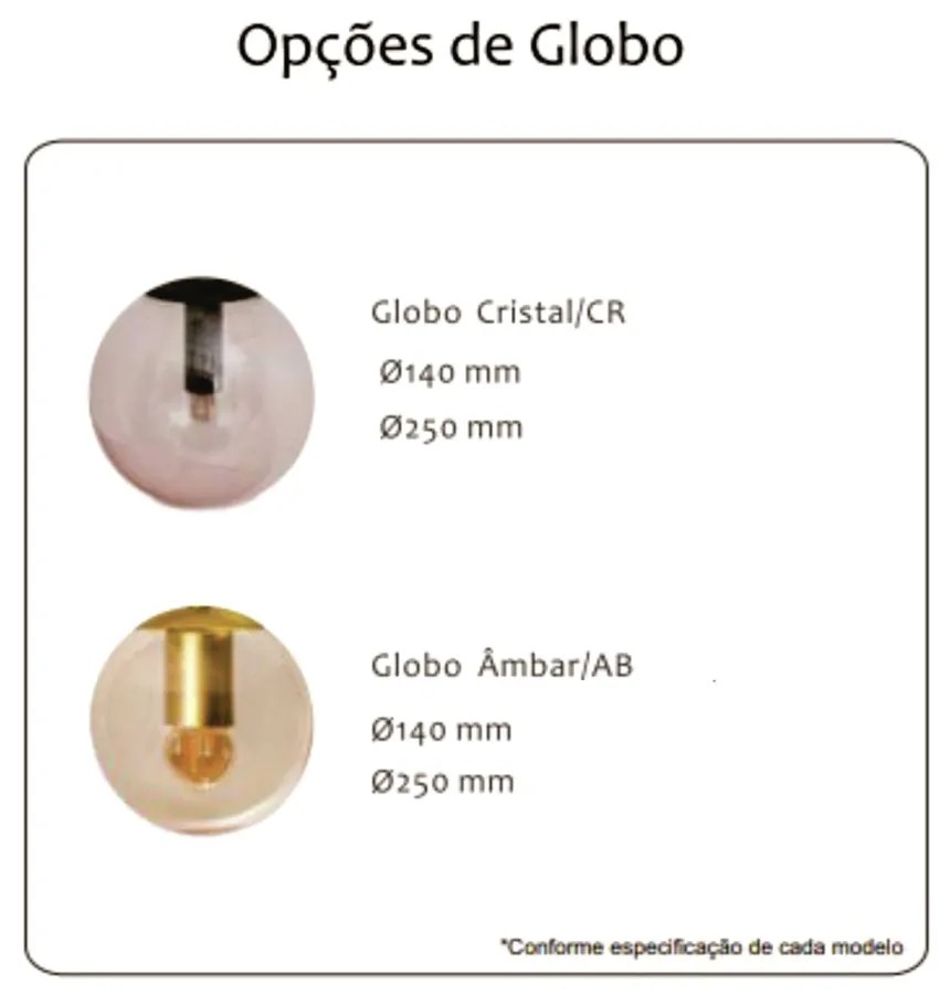 Arandela Ball Ø14X45Cm 1Xg9 / Metal E Globo Ø14Cm | Usina 16411/14 (CB-M - Cobre Metálico, AMBAR)