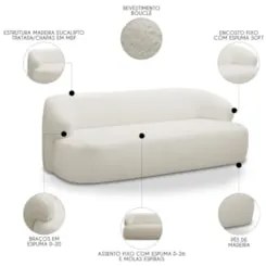 Sofá 2 Lugares Sala Orgânico 150cm Donk L08 Boucle Off White - Mpozena