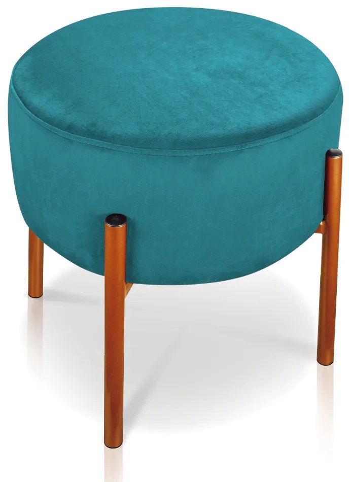 Puff Banqueta Decorativo Industrial Cobre Kit 4 Iron Suede D03 - D'Rossi - Azul Turquesa