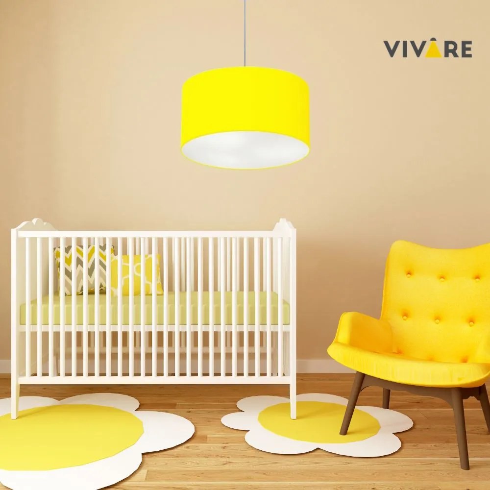 Lustre Pendente Cilíndrico Md-4100 Cúpula em Tecido 50x25cm Amarelo - Bivolt