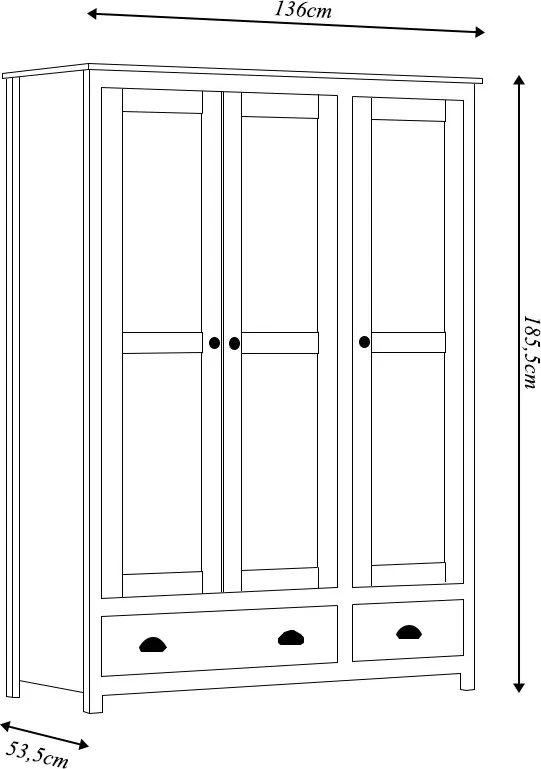 Guarda Roupa Madeira Maciça 3 Portas Osiris 2 Gavetas Branco/Freijó - G74 - Gran Belo