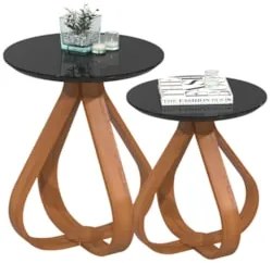 Mesa Canto Apoio com Pés de Madeira Kit 2 Samba Preto E05 - Mpozenat