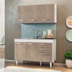 Armário Aéreo Honduras e Balcão Gabinete Suécia com Pia Inox 120cm Bra