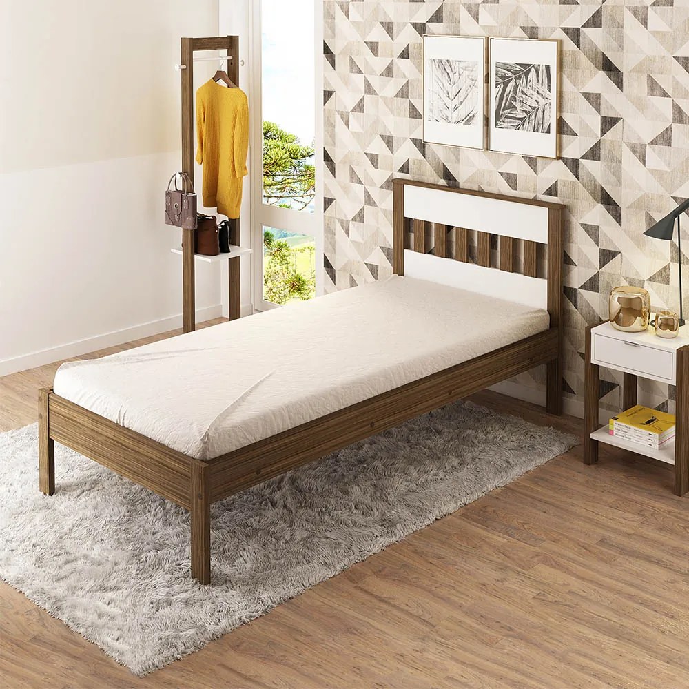 Cama de solteiro MDP CM8006 Nogal/Branco G69 - Gran Belo