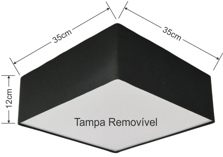 Plafon Quadrado Md-3001 Cúpula em Tecido 35x35x12cm Preto - Bivolt