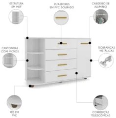 Cômoda com Cantoneira Laura e Armário Multiuso Bell Z39 Branco - Mpoze