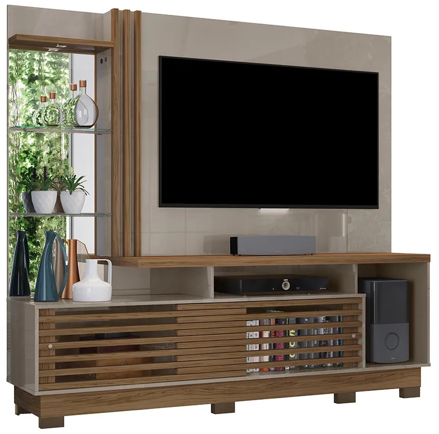 Estante de TV 60 Pol 200cm com Pé Sala de Estar Lumari Fendi/Naturale M20 - D'Rossi