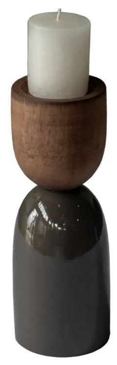 Castiçal Esfera M - A. 195mm - cinza imperador alto brilho e freijó