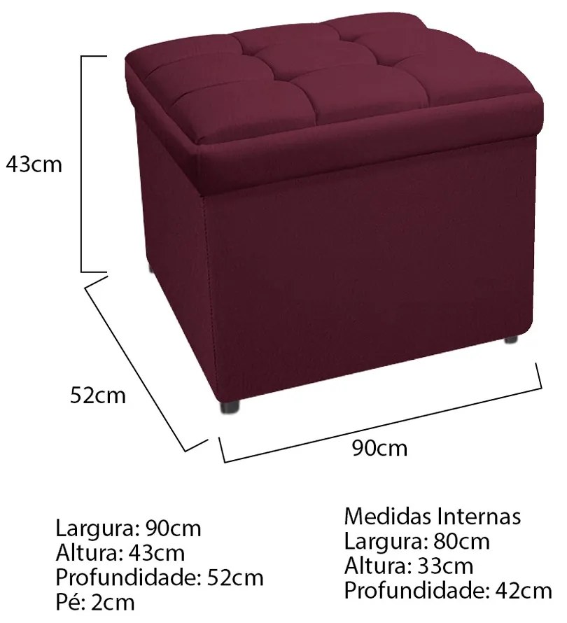 Calçadeira Copenhague 90 cm Solteiro Suede Bordô - ADJ Decor