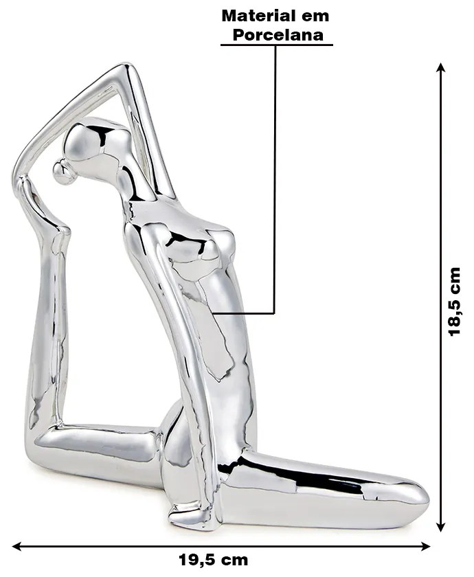Escultura Decorativa de Yoga em Porcelana 18,5x19,5x6,5 Prata G39 - Gran Belo