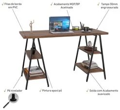Mesa Escrivaninha Cavalete 135cm Estilo Industrial Prisma C08 Nogal/Pr
