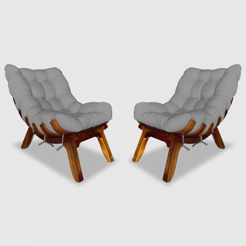 Conjunto 2 Poltrona Decorativa Costela Veludo Granito