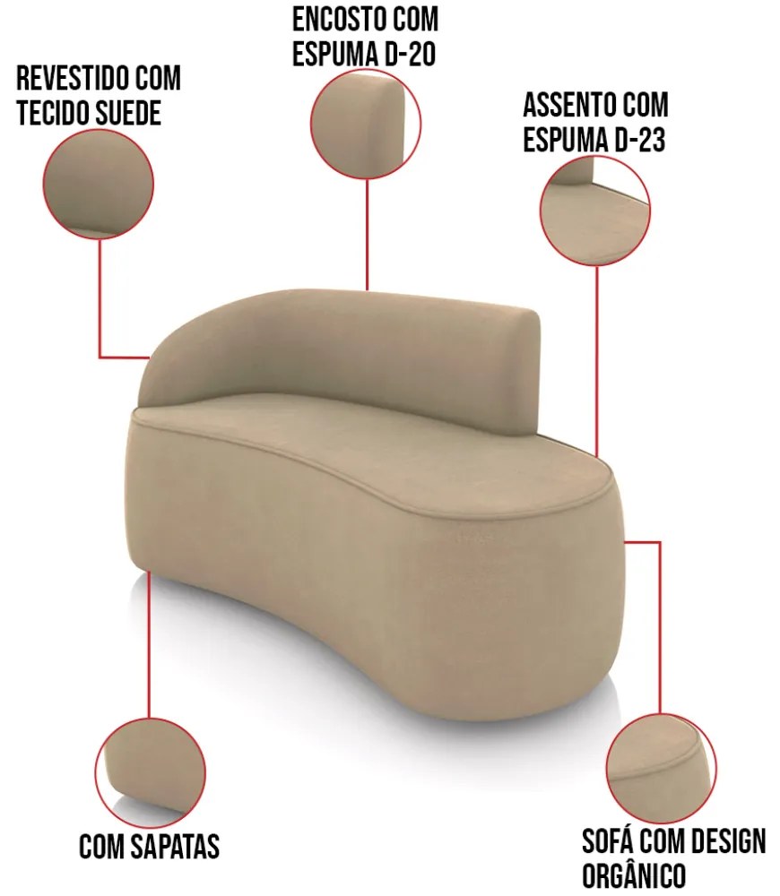 Sofá 2 Lugares Orgânico 140cm Morgan e Poltrona Lua Suede Marrom Rato D03 - D'Rossi