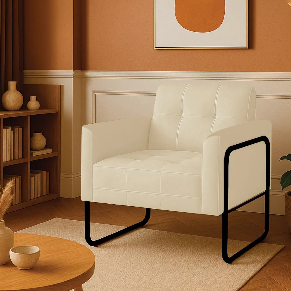 Poltrona Sala Industrial Alta Tubo Preto Elisa Suede D03 - D'Rossi - Bege