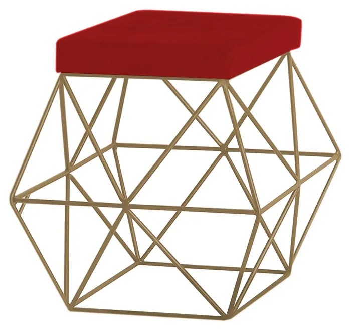 Puff Decorativo Sala de Estar Base Gold Trixie Veludo Vermelho G41 - Gran Belo