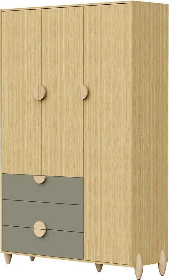 Guarda-Roupa Gracia 3 Portas - Oliva e Natural
