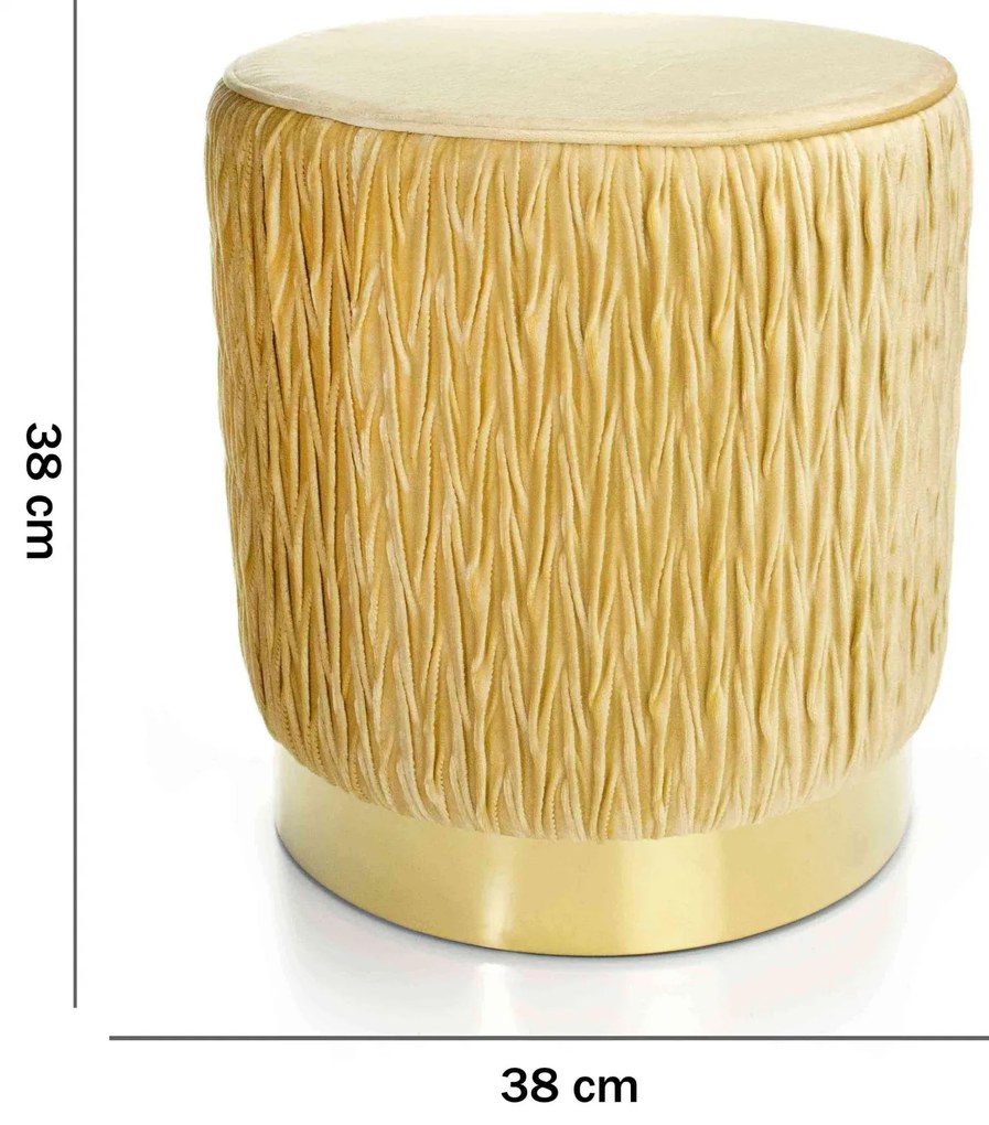 Puff Decorativo Redondo de Natal Com Veludo Bege Com Detalhe Dourado na Base - D'Rossi