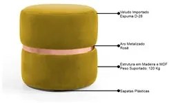 Kit 2 Puffs Decorativos Com Cinto Rosê Round C-279 Veludo Amarelo - Do