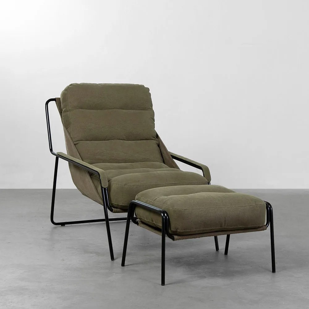 Poltrona Maggiolina com Puff -  Verde Oliva e Verde Militar