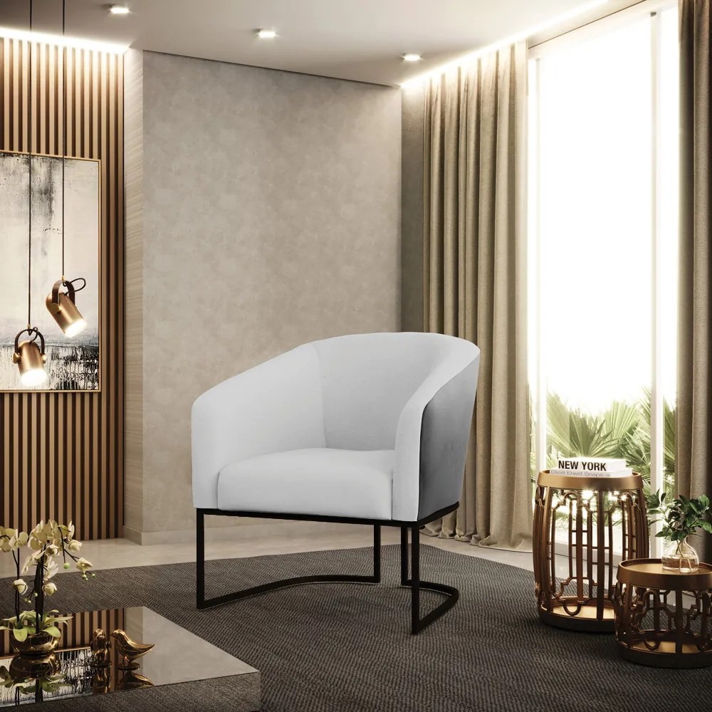 Poltrona Decorativa Industrial Preto Stella Preto/Linho Cinza D03 - D'Rossi