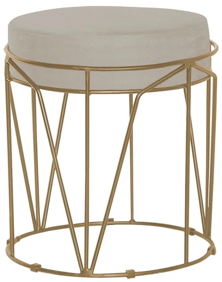 Puff Decorativo Sala de Estar Base Gold Chloe Suede Bege G41 - Gran Belo