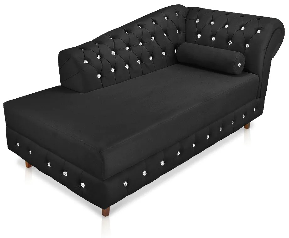 Divã Chesterfield 165 cm Capitonado com Strass Suede D'Rossi - Preto