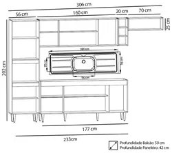 Armário de Cozinha Modulada 5 Peças CP18 Balcão com Pia Inox Branco -