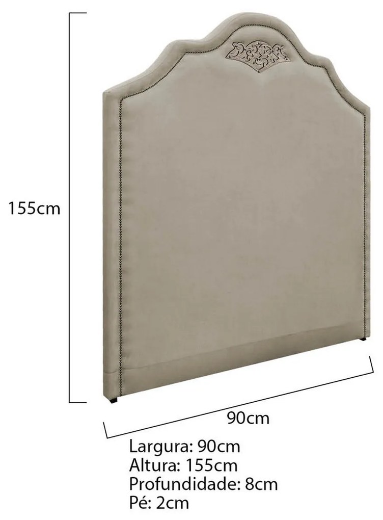 Kit Cabeceira e Calçadeira Solteiro Orlando P02 90 cm para cama Box Suede - ADJ Decor