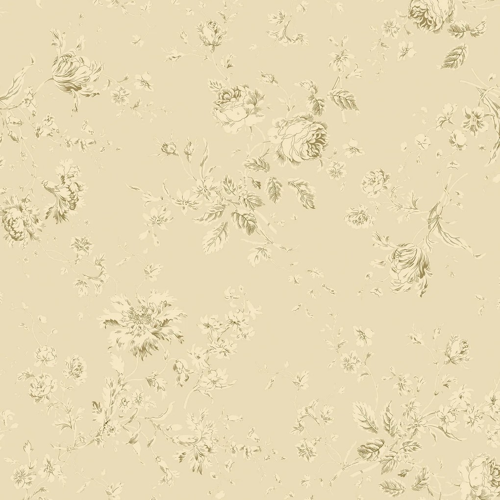 Papel de Parede floral creme e marrom 0.52m x 3.00m
