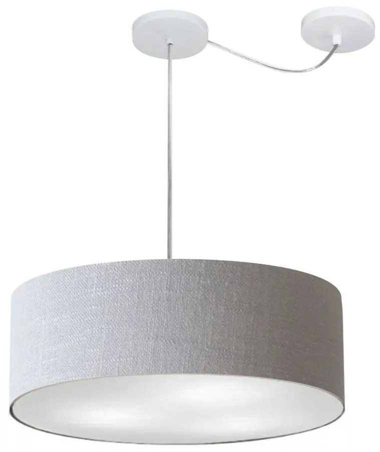 Lustre Pendente Cilíndrico Com Desvio Md-4222 Cúpula em Tecido 45x15cm Rustico Cinza - Bivolt