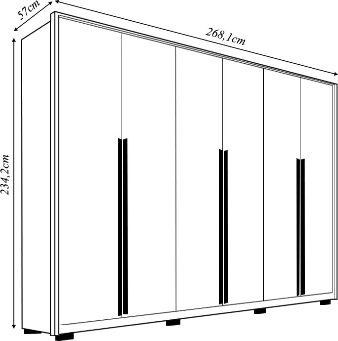 Guarda Roupa Casal Space com 6 Portas de Bater 4 Gavetas e Led MDP Freijo/Sued G11 - Gran Belo
