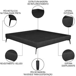 Cama Casal Queen com Cabeceira 165cm Pés Metálicos Elisa S05 Veludo Pr