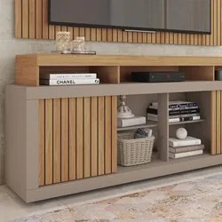 Rack Bancada Com Painel Para TV 65 Pol. Ripado Krome C01 Buriti/Fendi