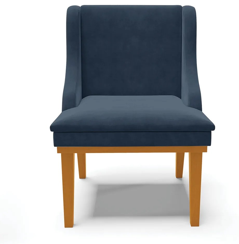 Cadeira Sala Jantar Kit 2 Liz Base Madeira Castanho Suede D03 - D'Rossi - Azul Marinho