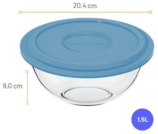 Tigela de Vidro com Tampa Plástica Marinex Plus 1,5L