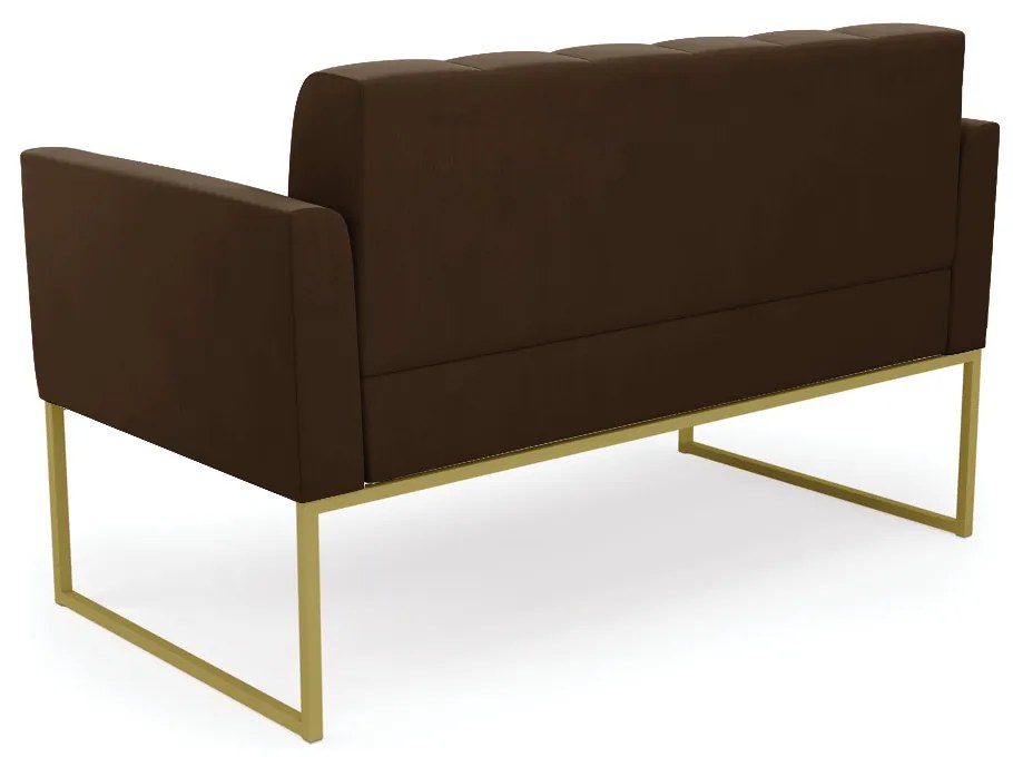 Sofá Namoradeira Elisa Suede Marrom Base Metálica Industrial Dourado - D'Rossi