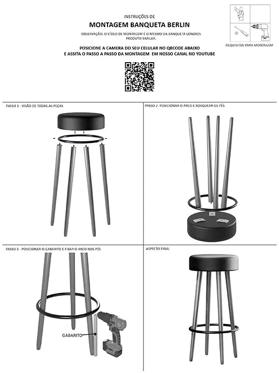 Kit 4 Banquetas Redondas Berlin Pés Palito Corano Telha - Sheep Estofados - Terracota
