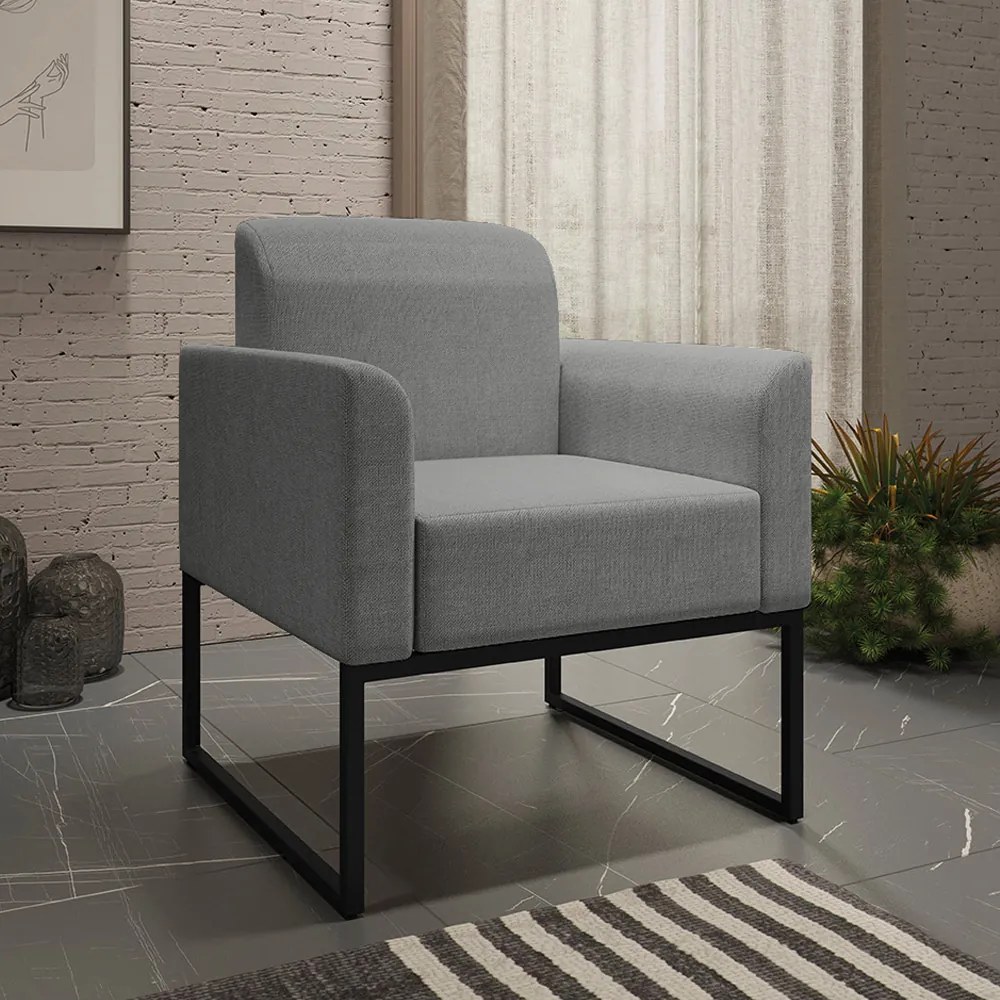 Poltrona Decorativa Isabella Base Industrial Linho Grafite/Preto G19 - Gran Belo