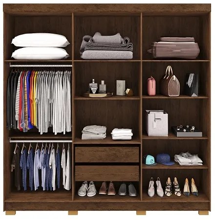 Guarda Roupa Com Espelho Elegance 6 Portas Imbuia/Champanhe - Vila Rica Móveis