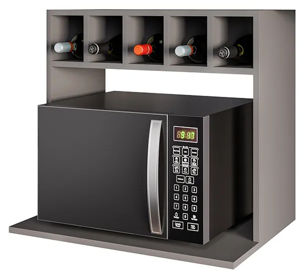 Suporte Microondas com Nicho Porta Tempero para Cozinha Louis 60cm M12 - D'Rossi - Grafite