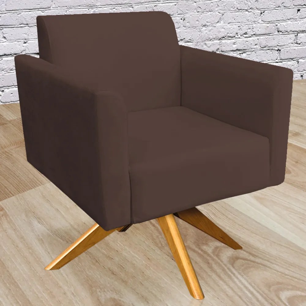 Poltrona Decorativa Isabella Base Giratória Madeira Suede Marrom G19 - Gran Belo