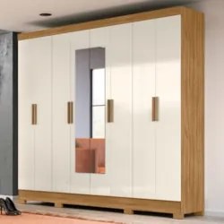 Guarda Roupa Casal com Espelho 8 Portas 236cm Ágata Z17 Freijó/Off Whi