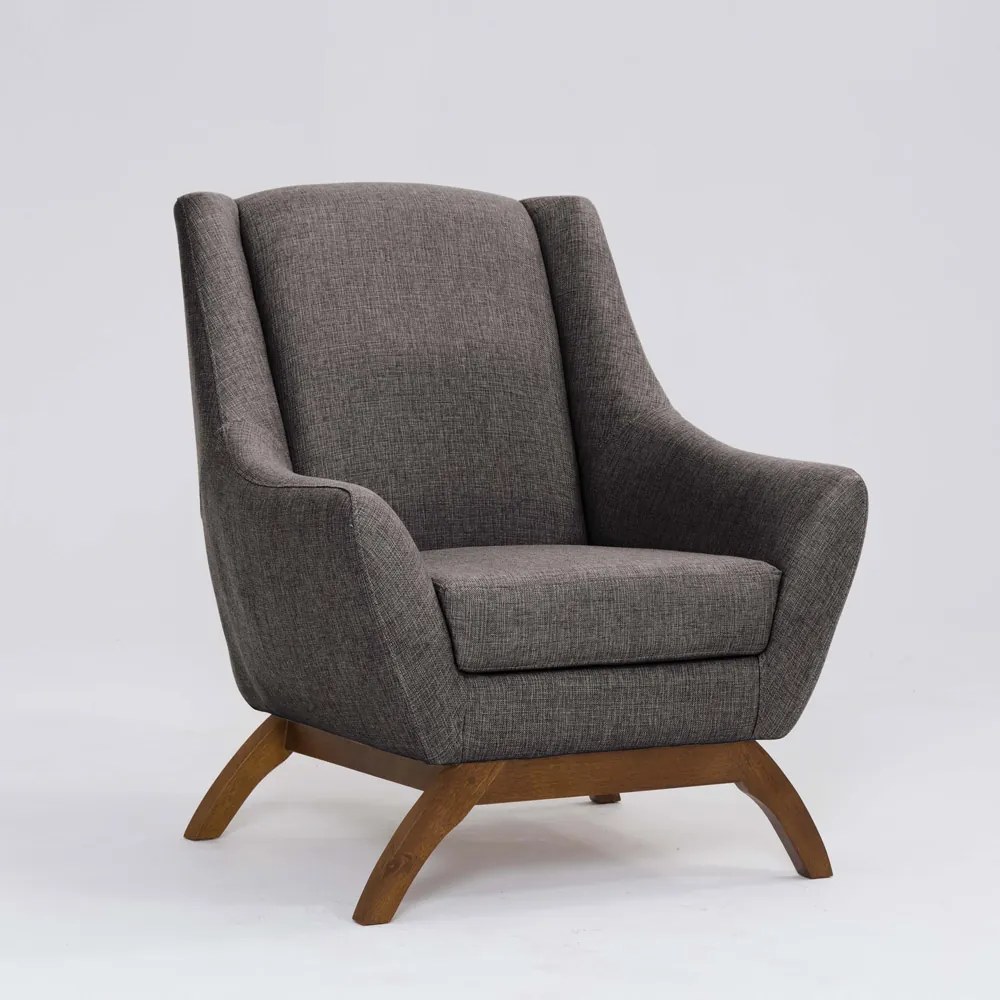 Poltrona Decorativa Mildred D07 Pés Madeira Linho Mescla Marrom - D'Rossi