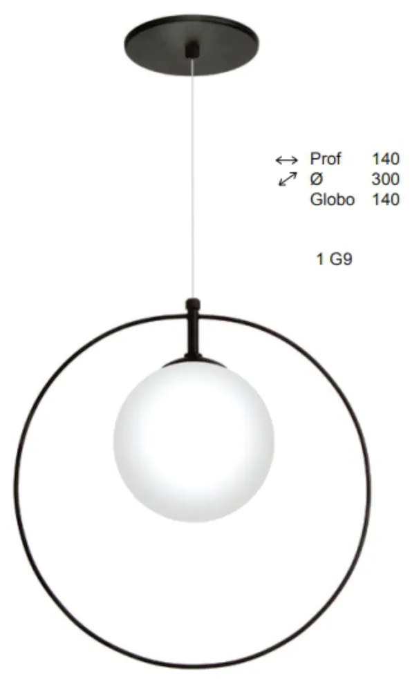 Pendente Ring Esfera Ø30X14Cm Globo Ø14Cm 01Xg9 - Old Artisan Pd-5601 (PRETO, FOSCO (Branco))