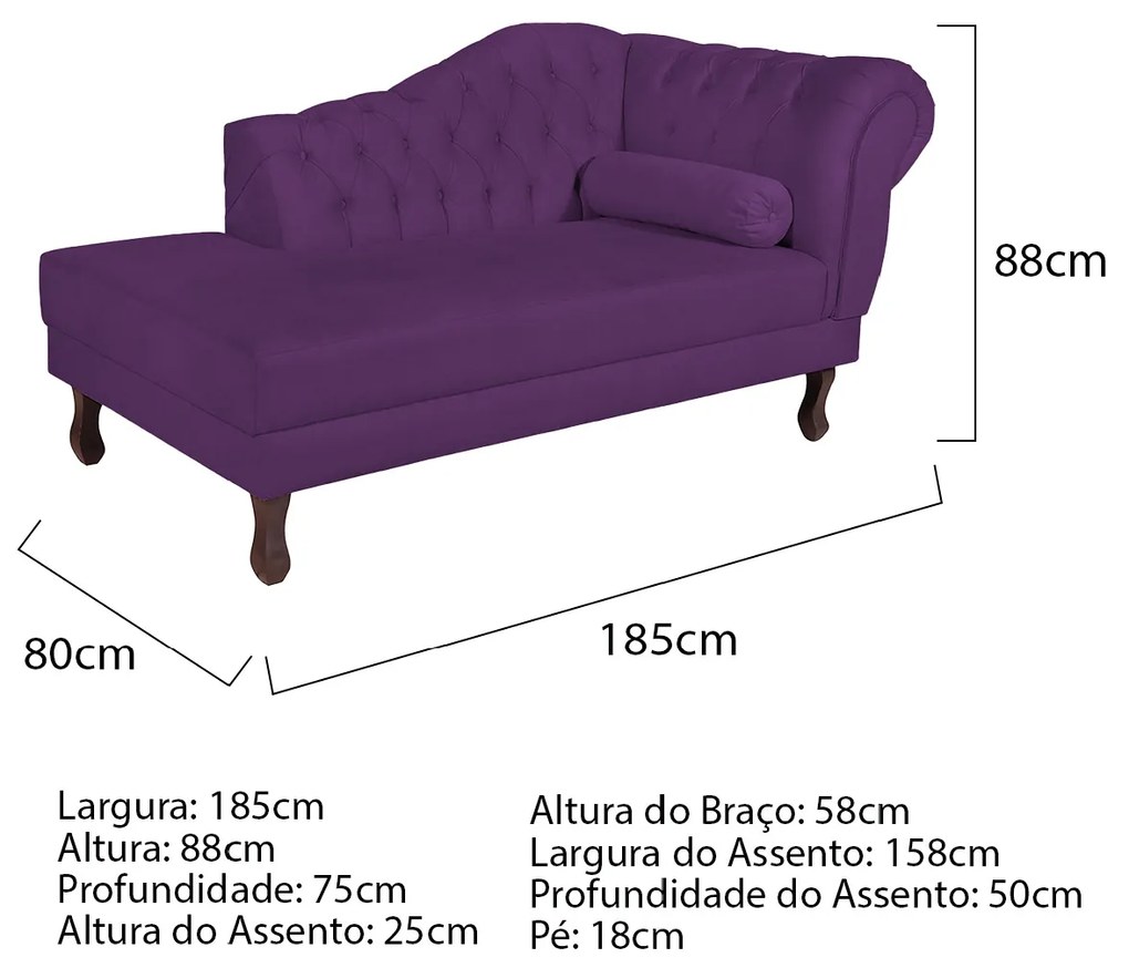 Recamier Diana 185cm Lado Esquerdo Suede Roxo - ADJ Decor