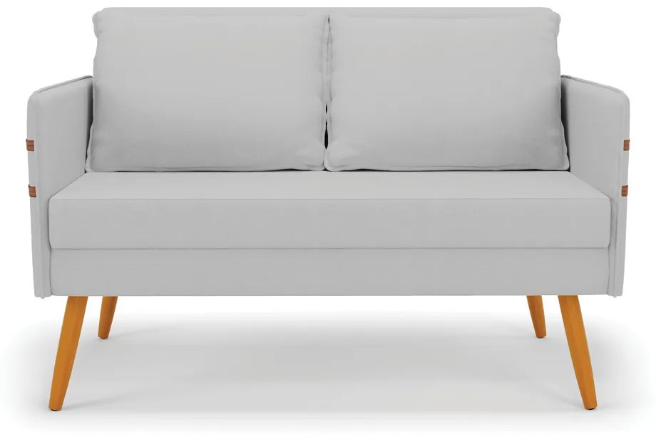 Kit 01 Namoradeira 02 Lugares e 02 Poltronas Mari Linho Cinza A05 Pés Palito Castanho - D'Rossi