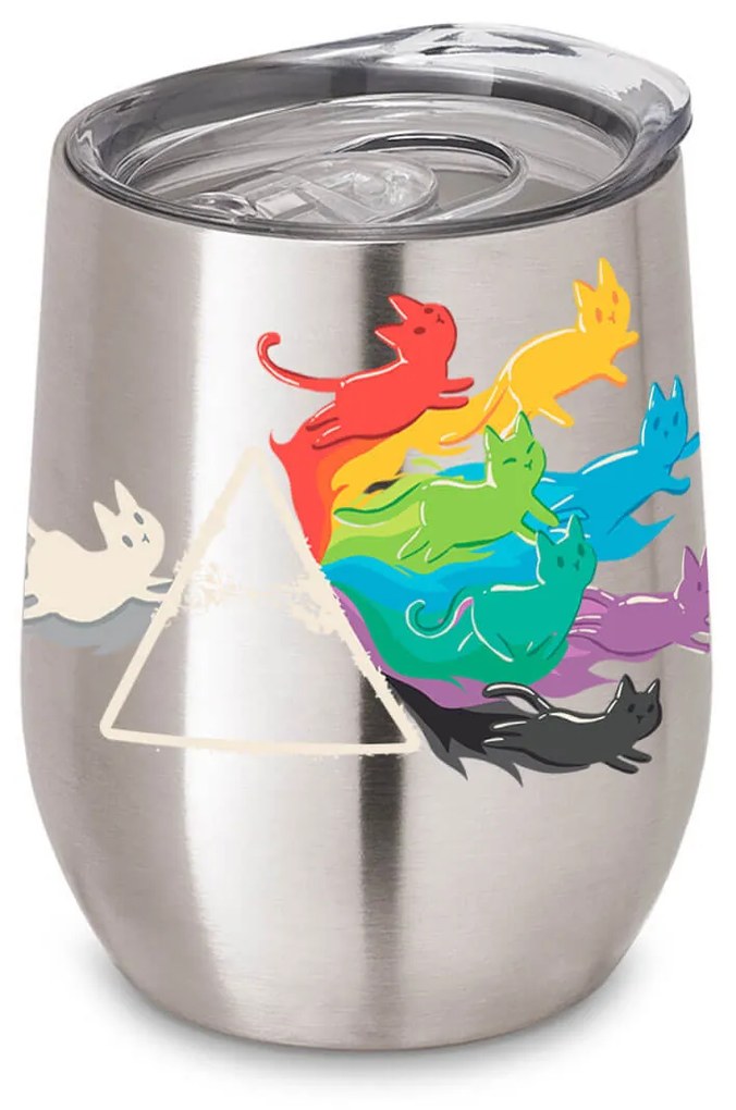 Copo Inox Corpo Duplo 400 ml Brilhante Gato Prisma Cats Geek - Cinza Mescla